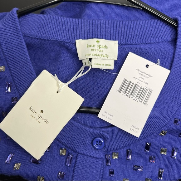 NEW Kate Spade Size Small New York Tokyo Grid Cardigan Emperoblue Knit Sweater - Picture 2 of 9